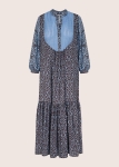 SALT viscose maxi dress with pleated silk panel neckline