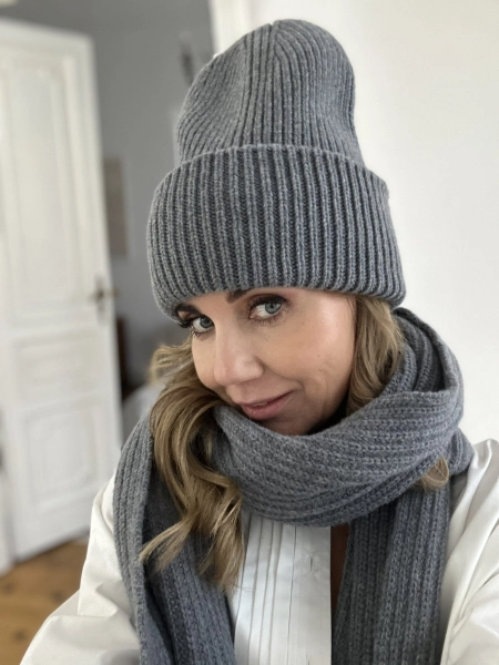 EXTRA LONG SCARF grey merino wool and cashmere