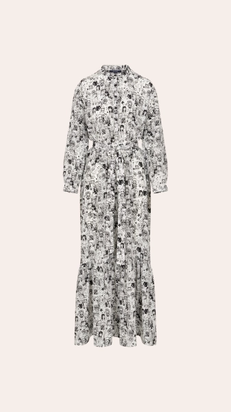 STUDIO 54 bags and faces print long silk dress