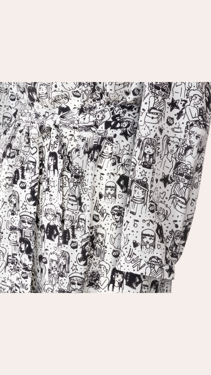 STUDIO 54 bags and faces print long silk dress