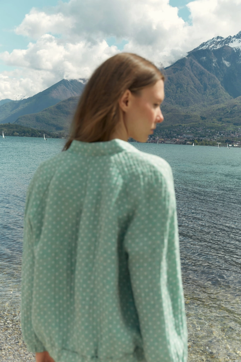 WIND LINEN minty dot - lniana bomberka pastelowa mięta