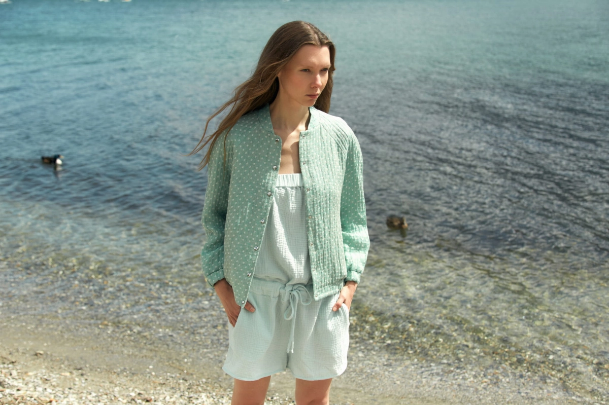 WIND LINEN minty dot - lniana bomberka pastelowa mięta
