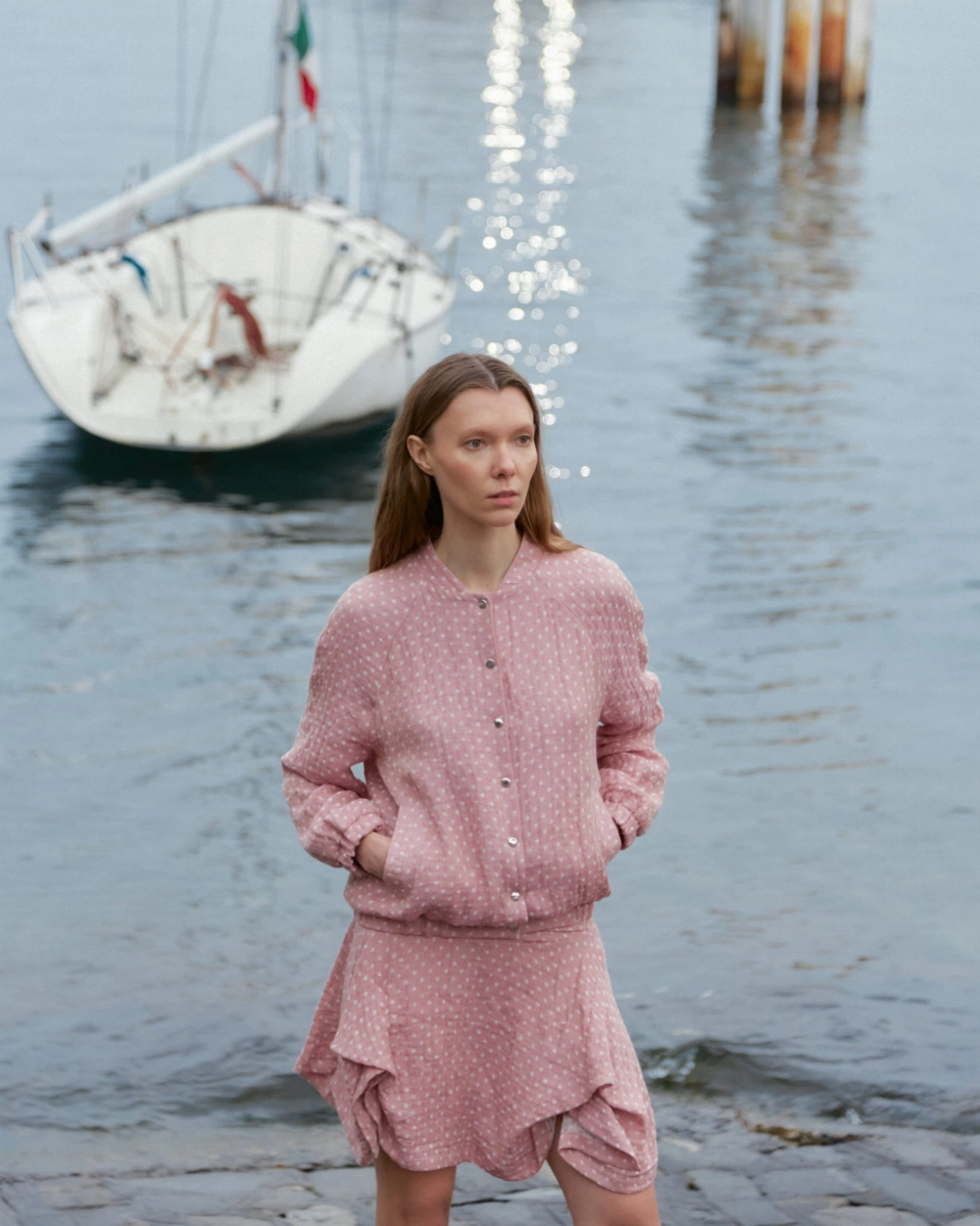 WIND LINEN powder pink - lniana bomberka