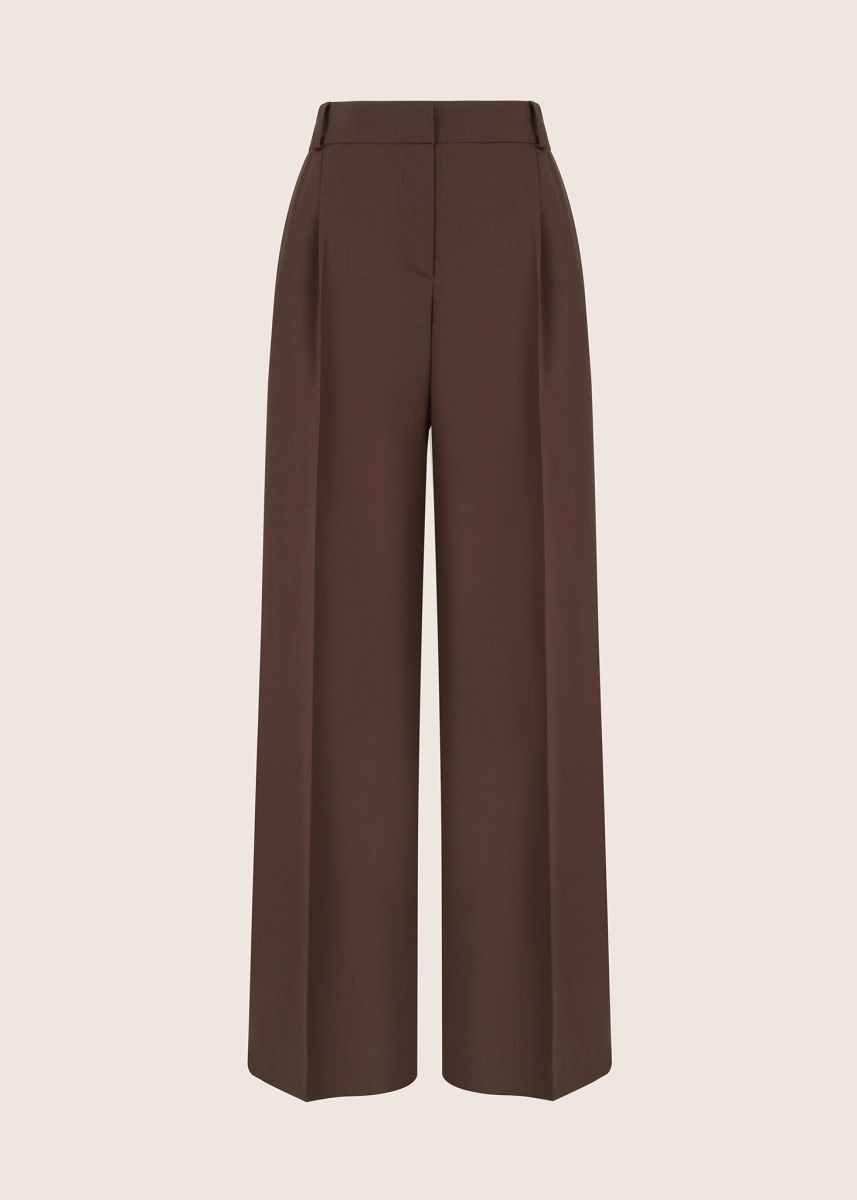 IAN wide leg wool trousers in dark chocolate