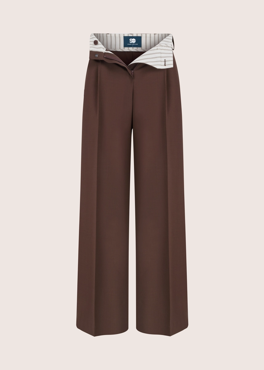 IAN wide leg wool trousers in dark chocolate