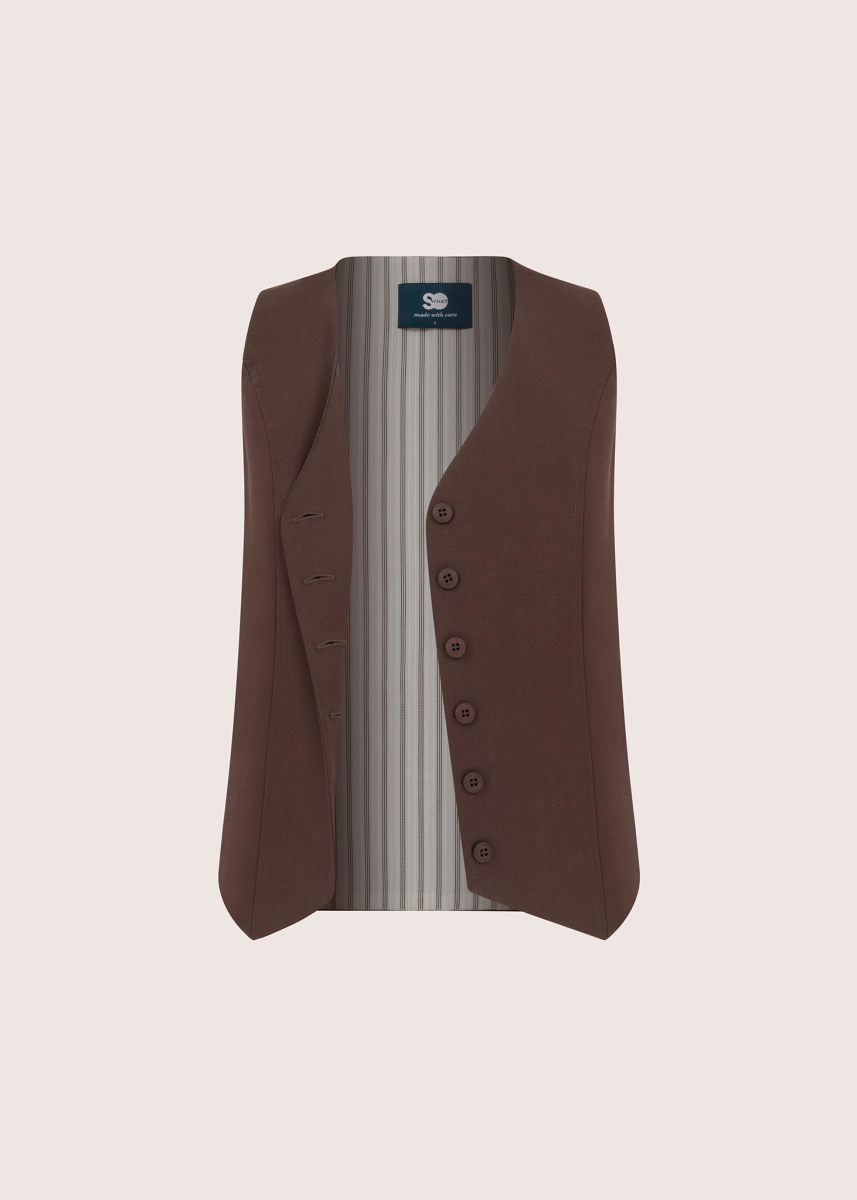 JANE  women’s tailored wool vest in dark chocolate