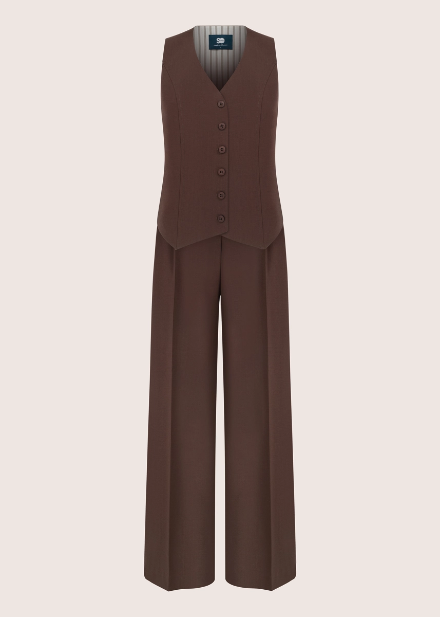 JANE  women’s tailored wool vest in dark chocolate