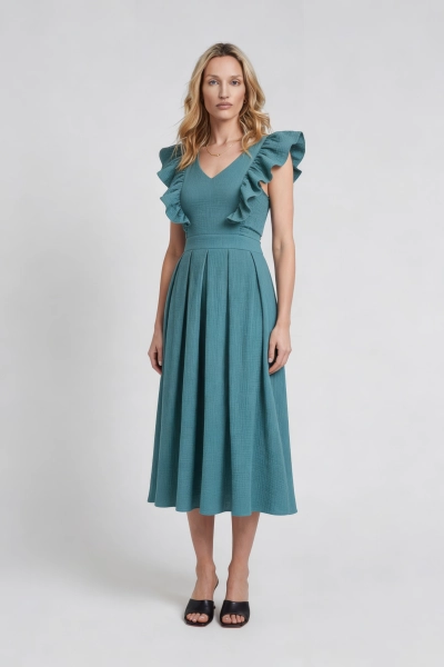 ROOFTOP SEA GREEN sukienka midi z dekoltem na plecach