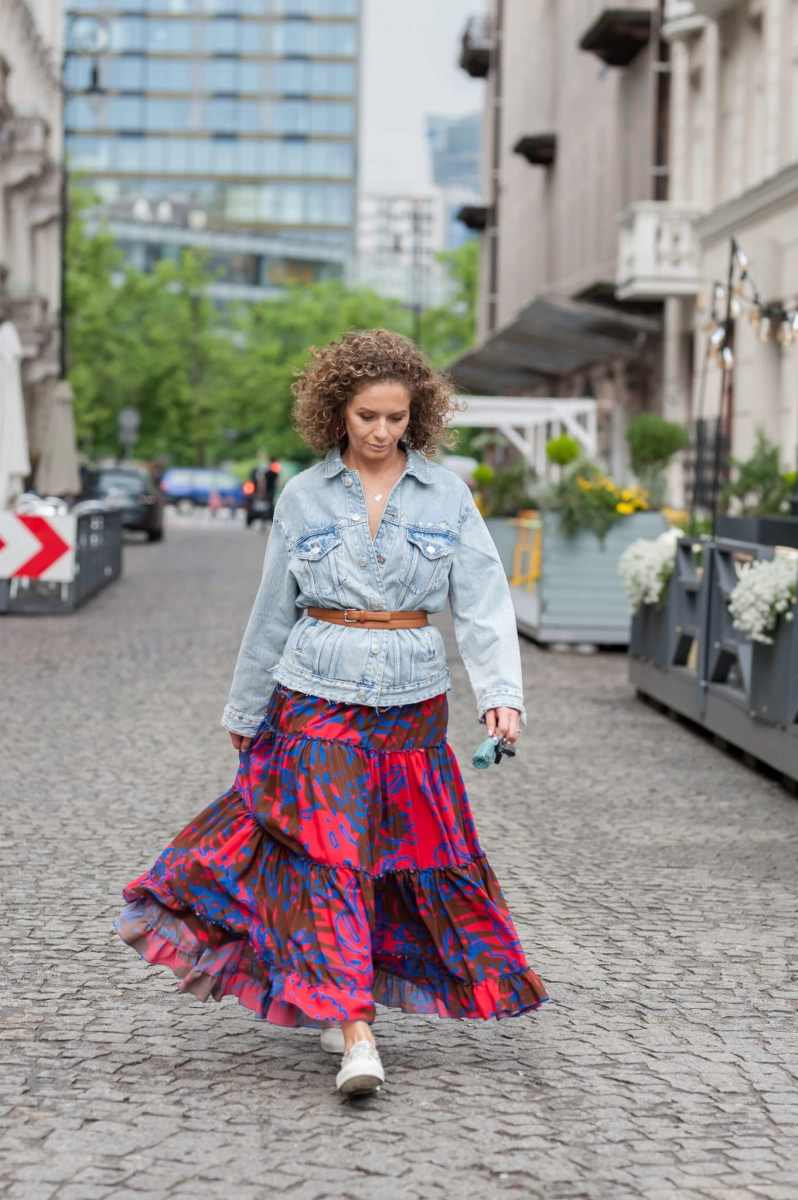 CENTRAL PARK red & cobalt medley spódnica maxi