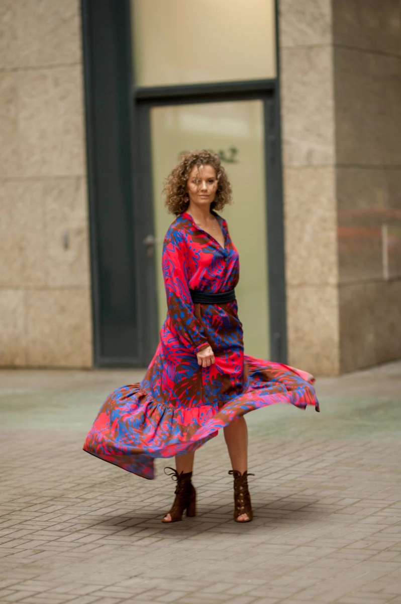 STUDIO 54 red&cobalt medley long dress