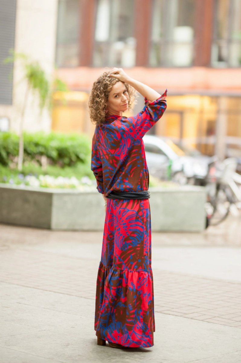 STUDIO 54 red&cobalt medley long dress