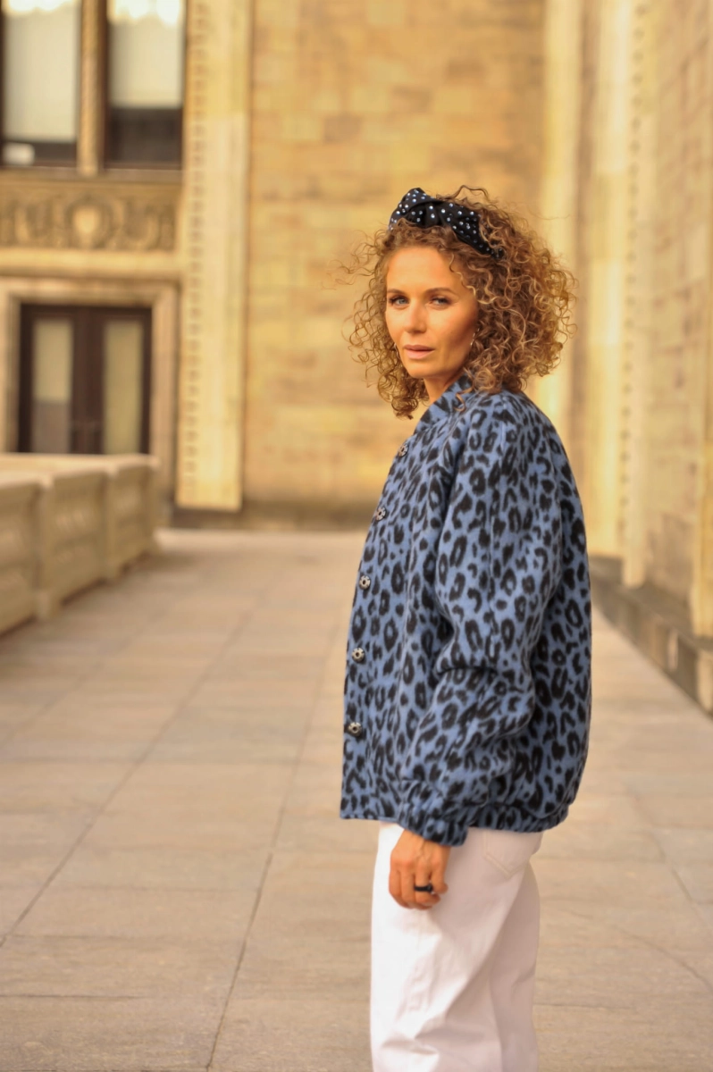 GISELE wełniana bomberka leopard print