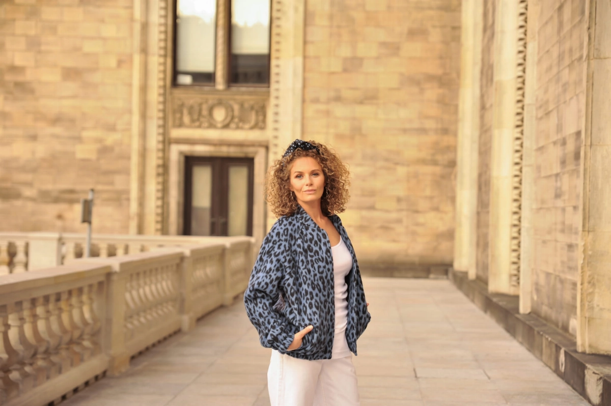 GISELE wełniana bomberka leopard print
