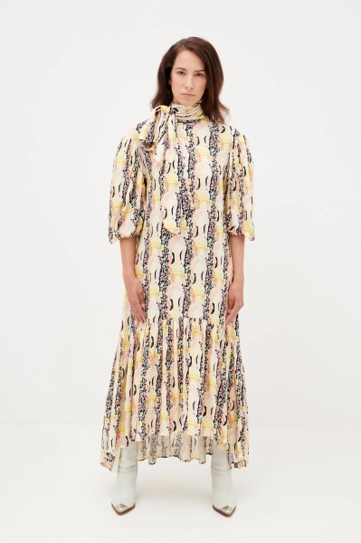 METGALA COLORHEAD extensive midi dress with a bow collar