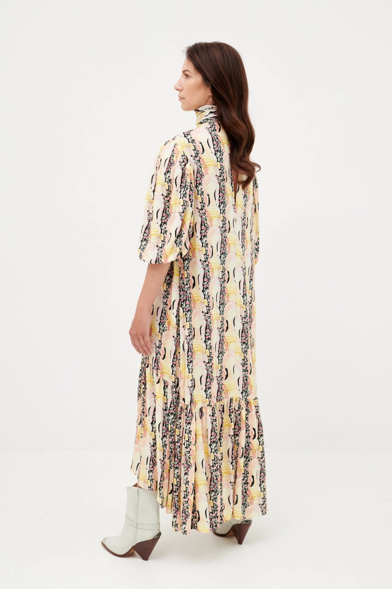 METGALA COLORHEAD extensive midi dress with a bow collar