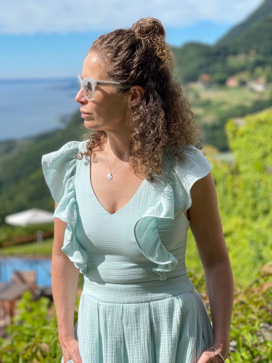 ROOFTOP MINT MUSLIN open back midi summer dress 