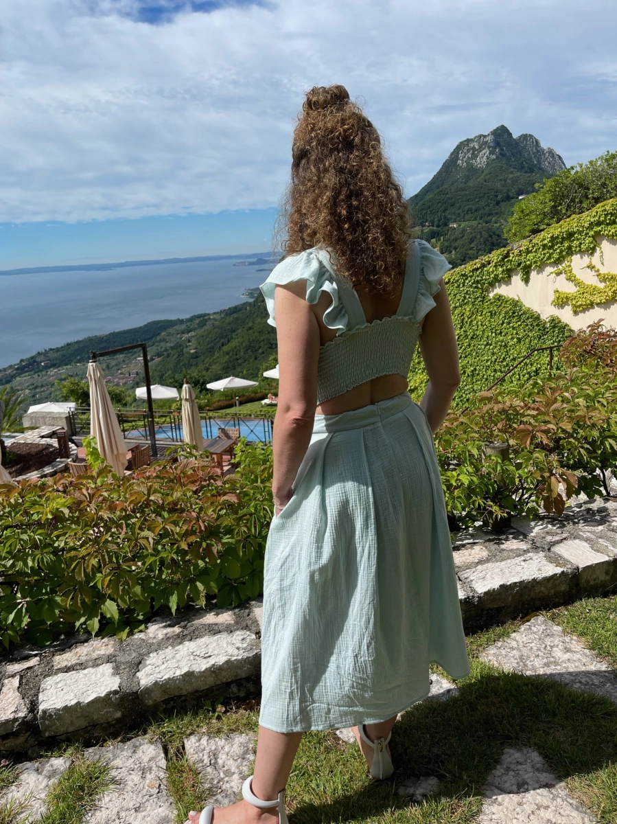 ROOFTOP MINT MUSLIN open back midi summer dress 