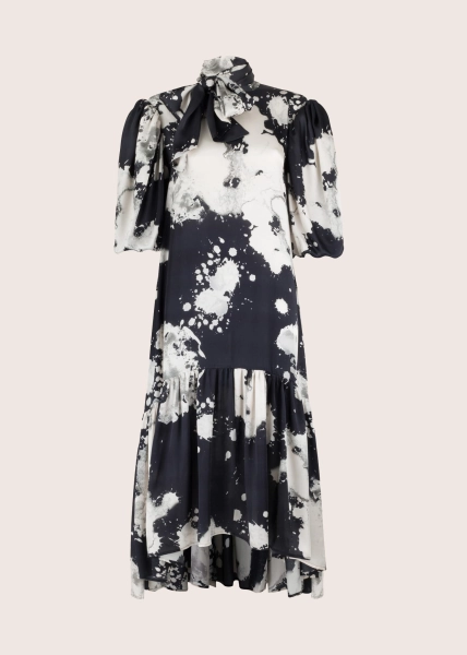 METGALA BLACK&WHITE extensive dress with a bow collar