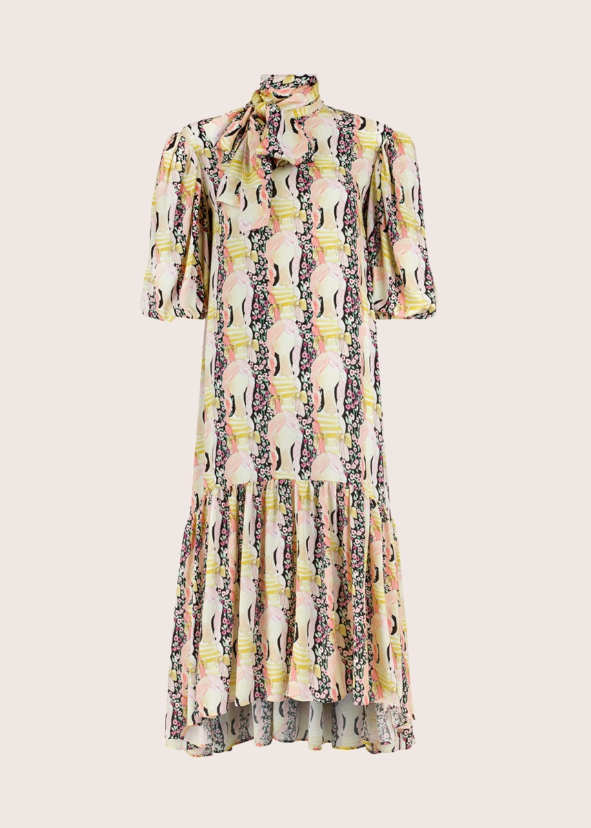 METGALA COLORHEAD extensive midi dress with a bow collar