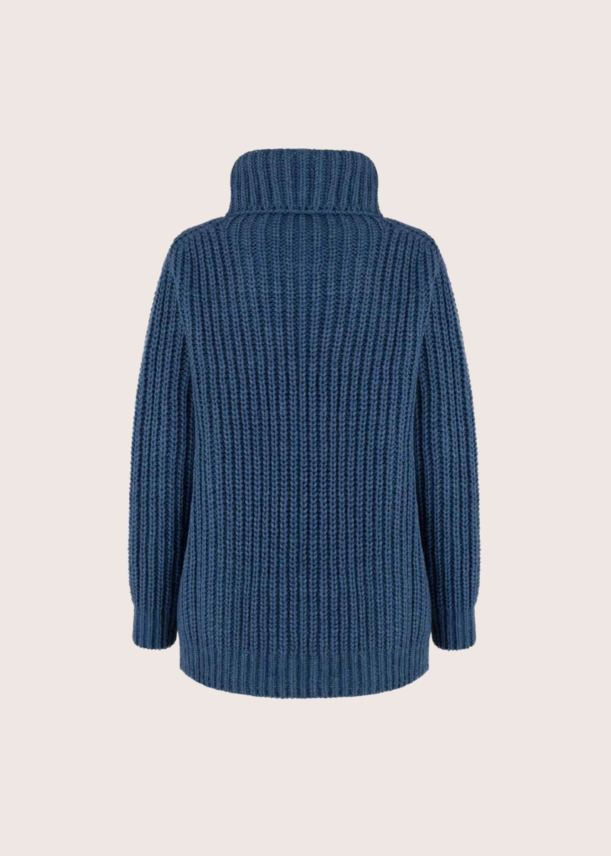 JULIA PETROL BLUE gruby sweter z golfem