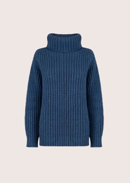 JULIA PETROL BLUE gruby sweter z golfem
