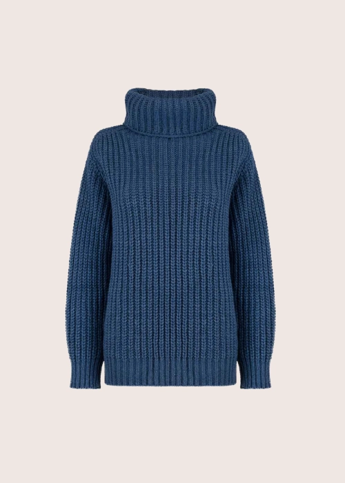 JULIA PETROL BLUE gruby sweter z golfem