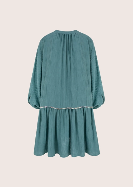 HAMPTONS SEA GREEN obszerna sukienka z bawełnianego muślinu
