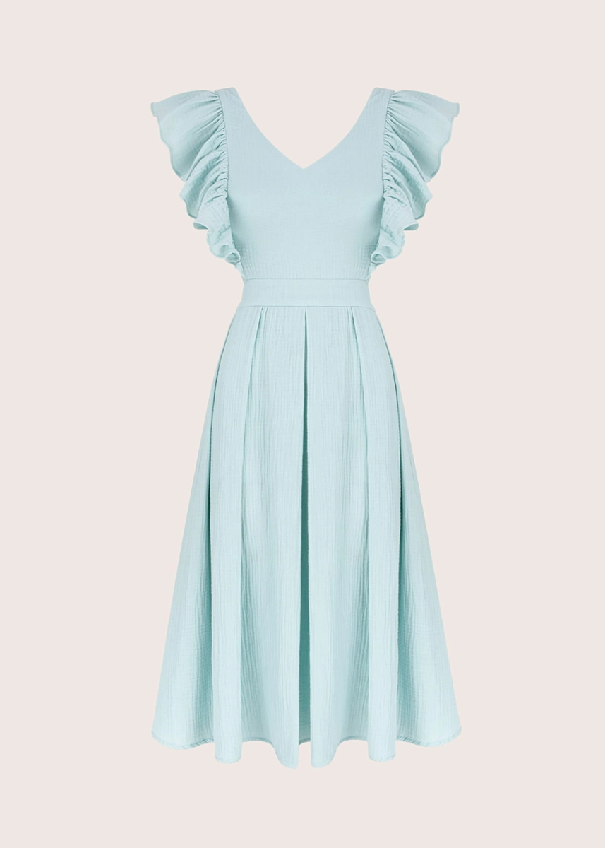 ROOFTOP MINT MUSLIN open back midi summer dress 