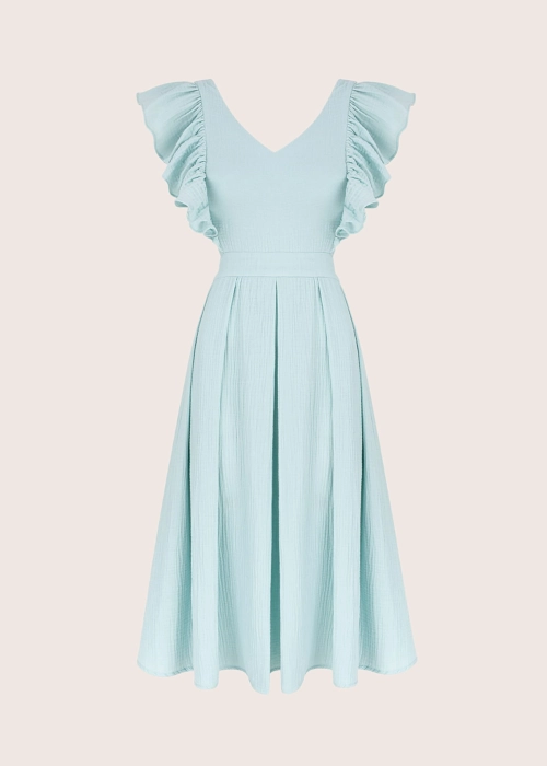 ROOFTOP MINT MUSLIN open back midi summer dress 