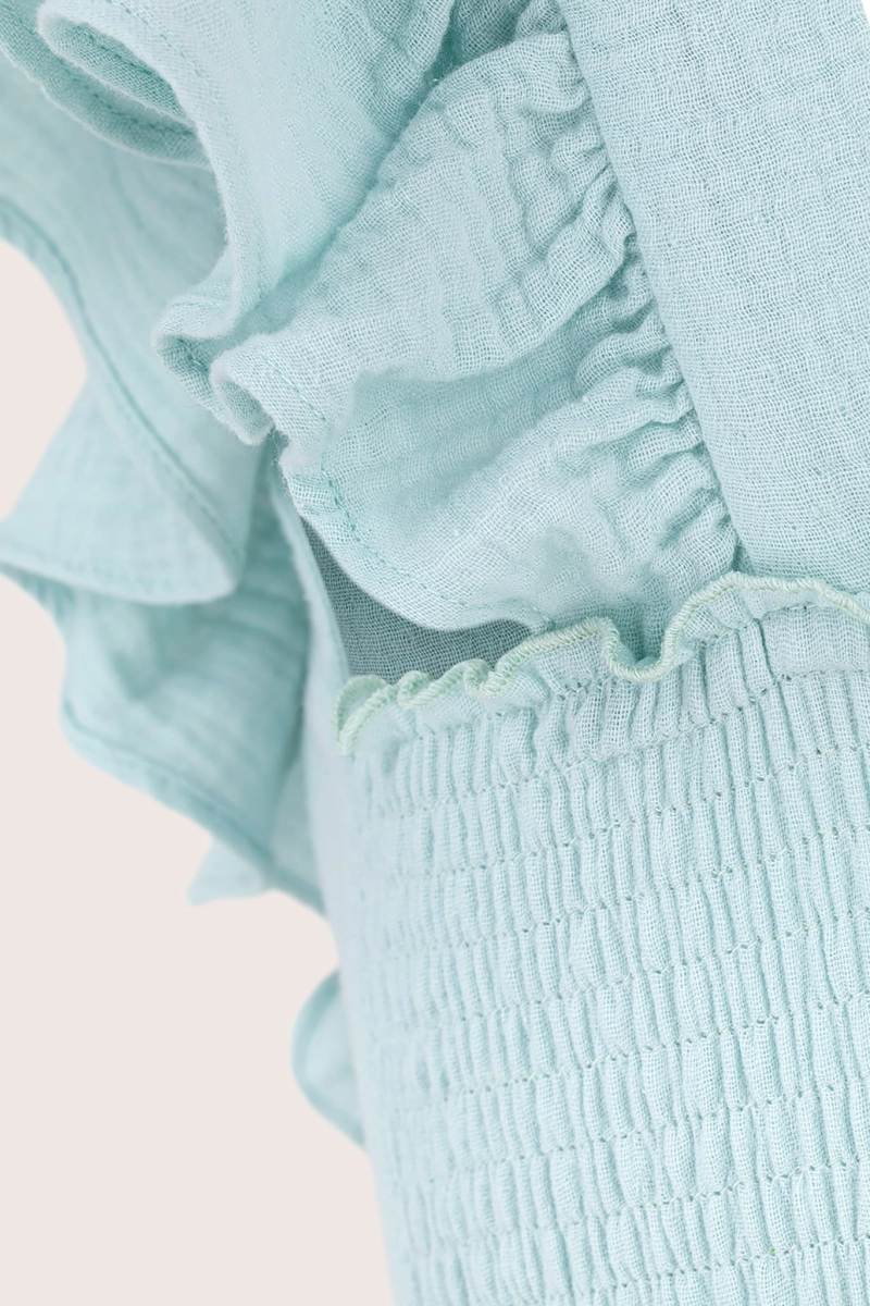 ROOFTOP MINT MUSLIN open back midi summer dress 