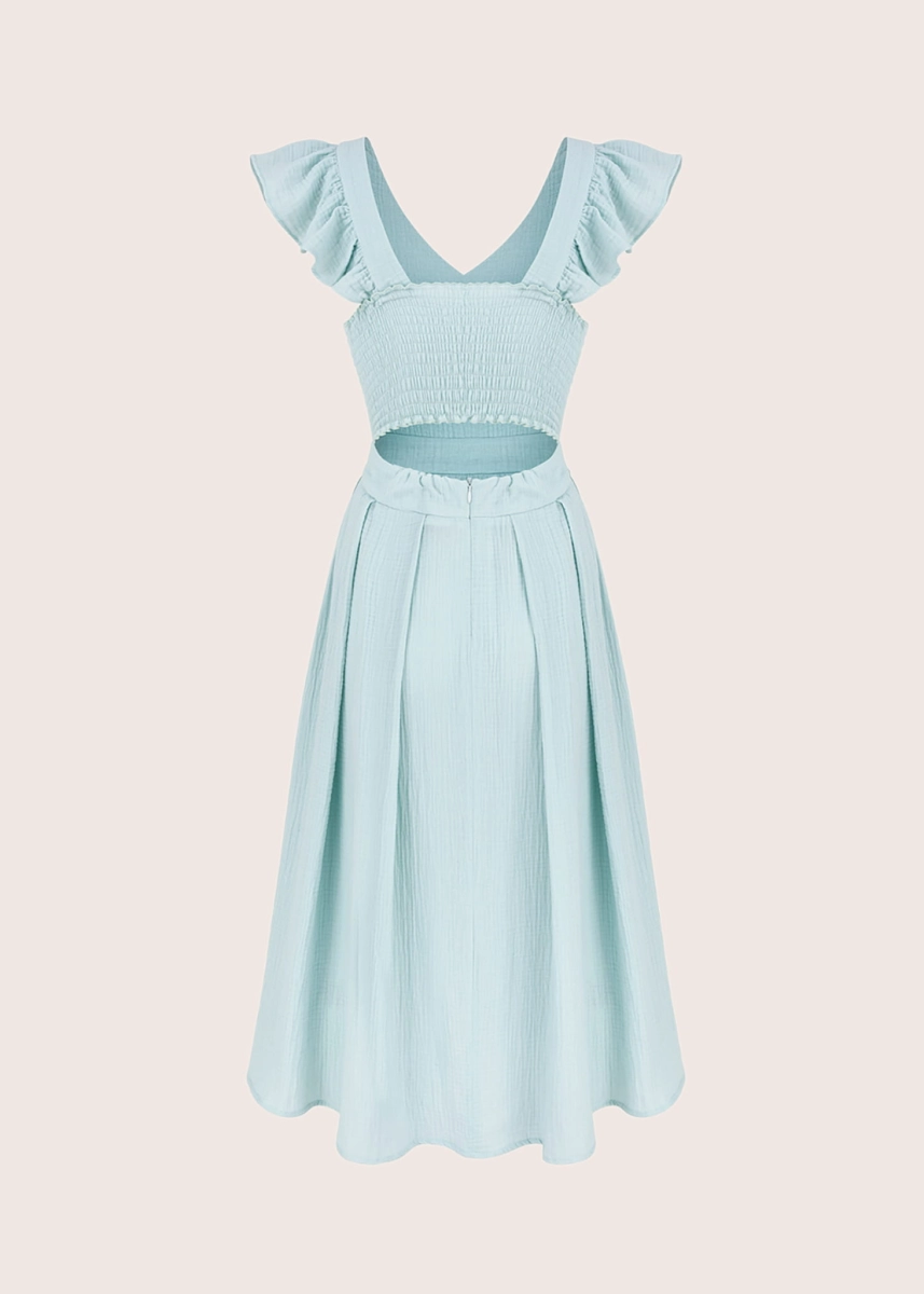 ROOFTOP MINT MUSLIN open back midi summer dress 
