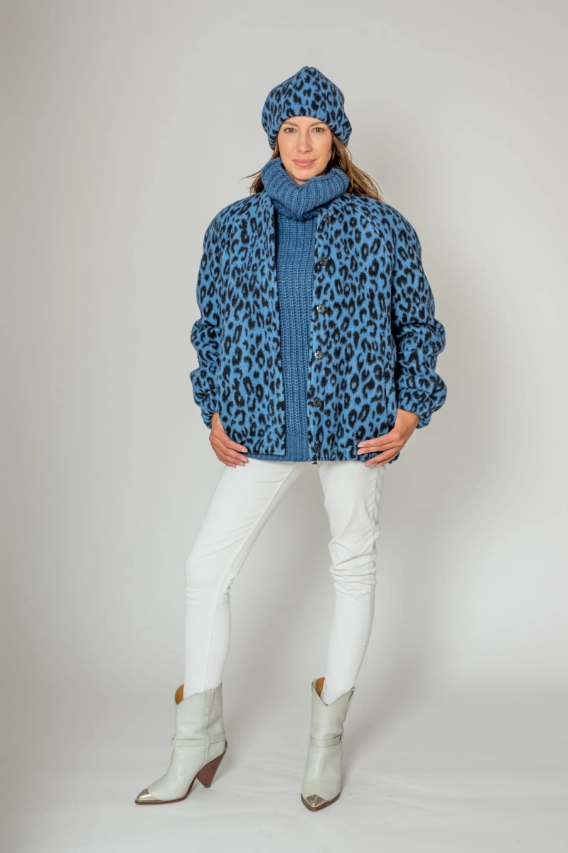 GISELE wełniana bomberka leopard print