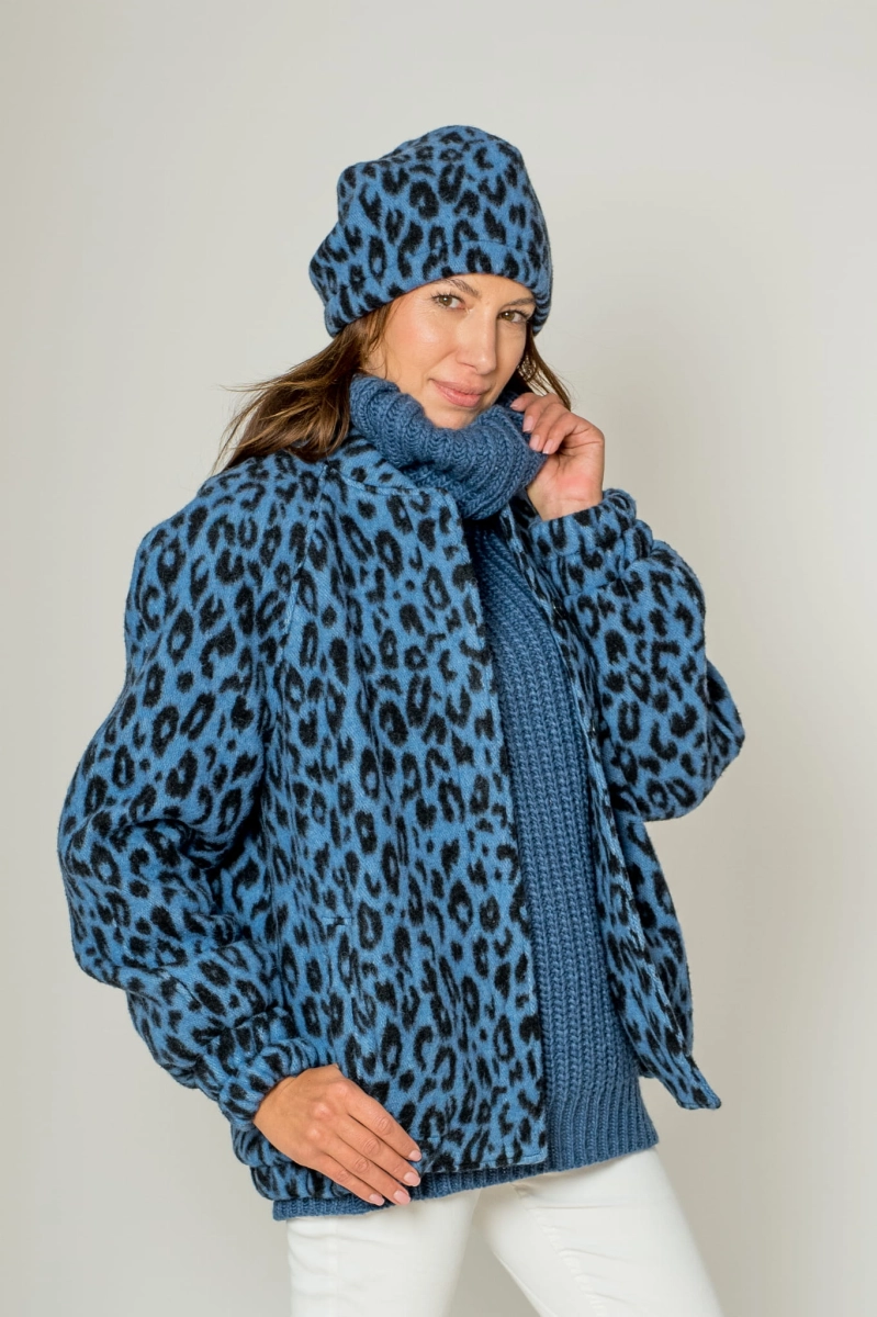 GISELE wełniana bomberka leopard print