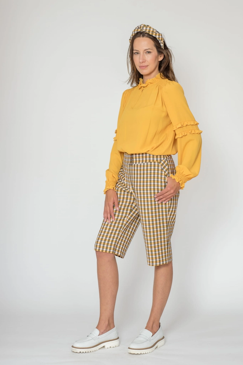 ELLE silk and cotton blend blouse in mustard