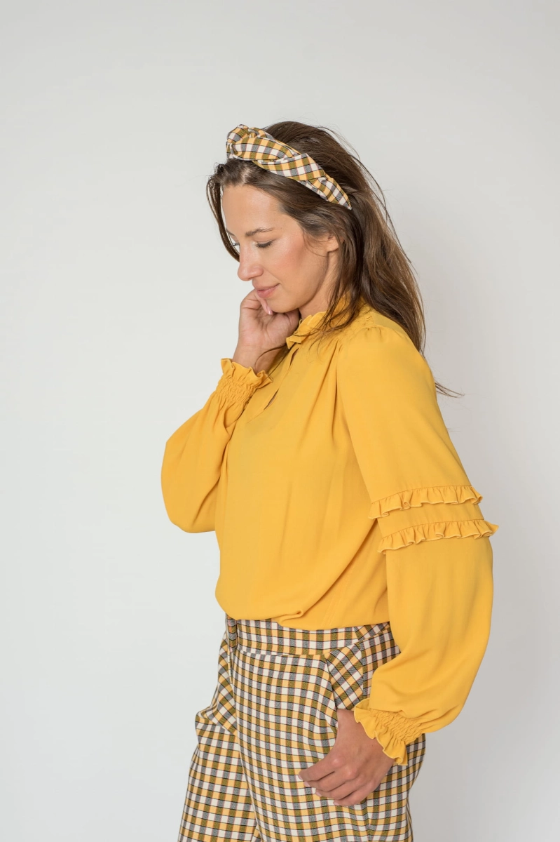 ELLE silk and cotton blend blouse in mustard