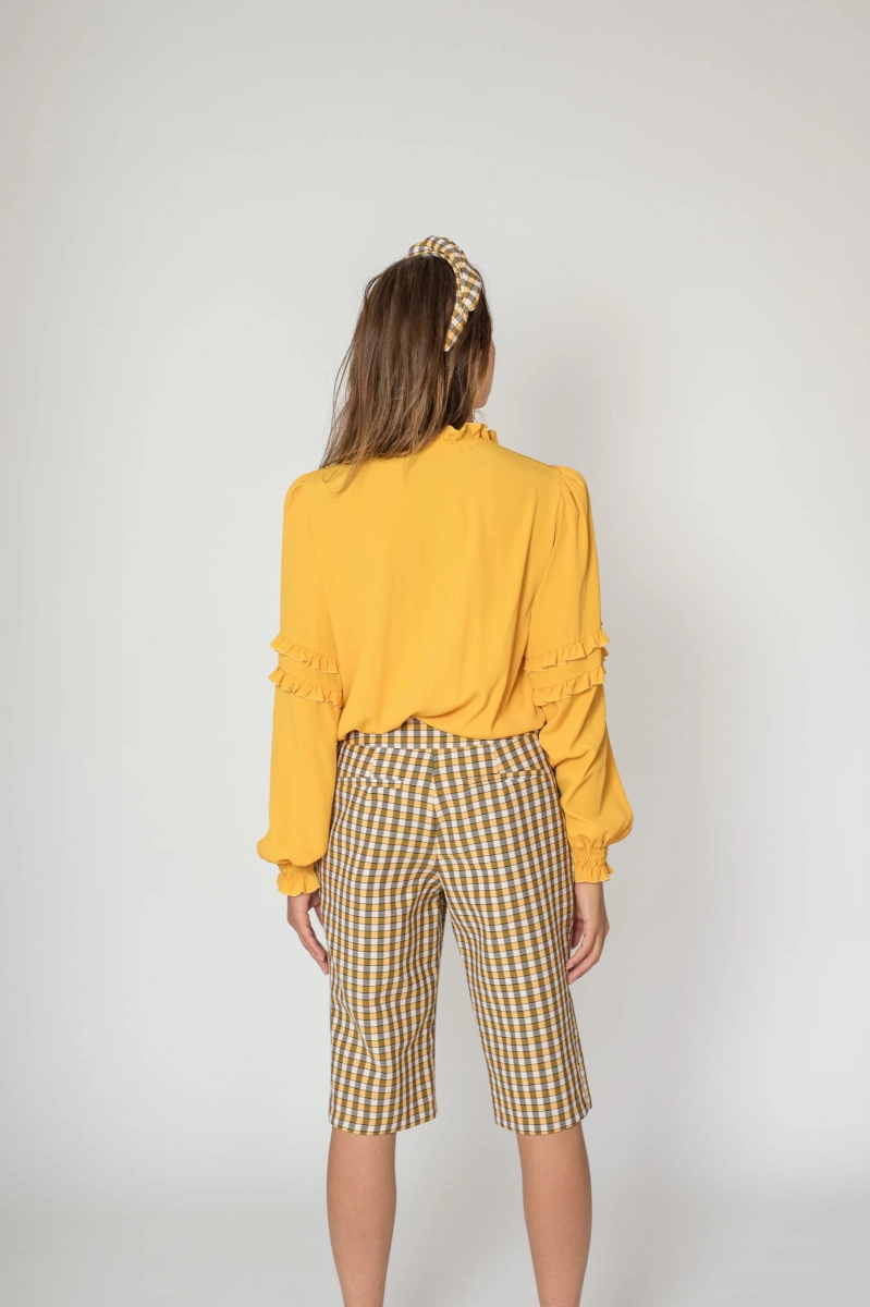ELLE silk and cotton blend blouse in mustard