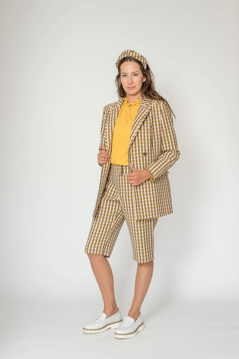 ELLE silk and cotton blend blouse in mustard
