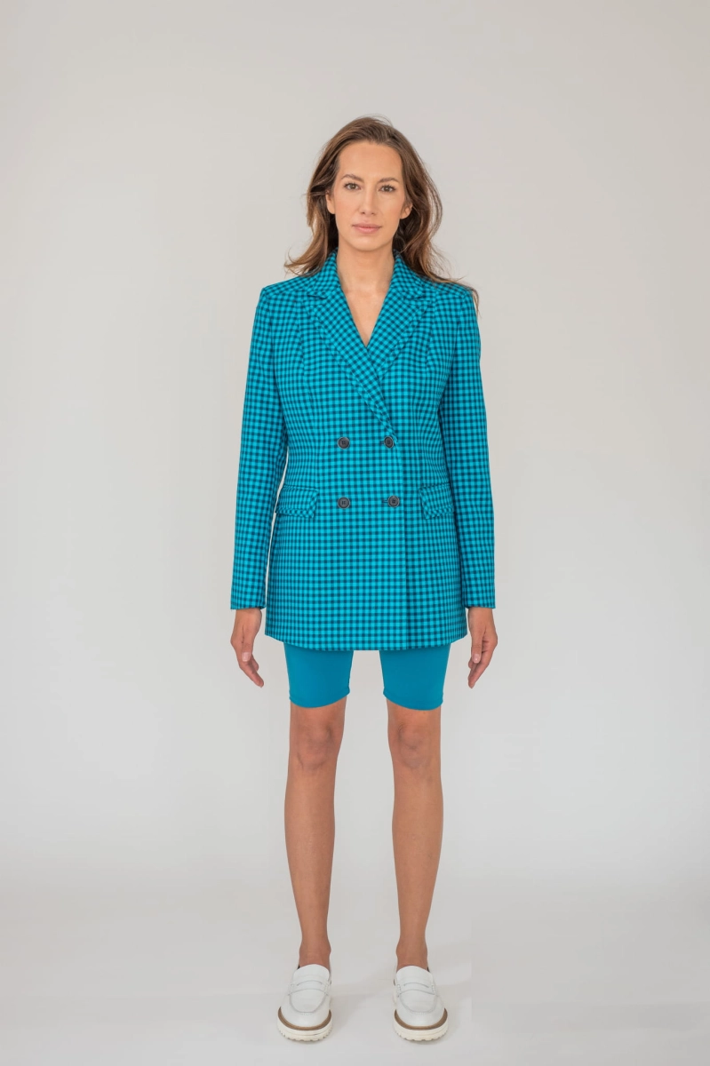 ANGELINA TURQUOISE wełniana marynarka w kratę