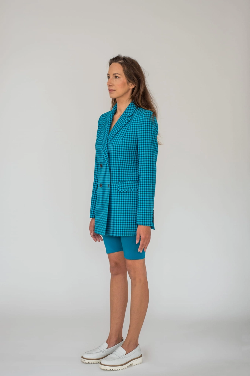 ANGELINA TURQUOISE wełniana marynarka w kratę