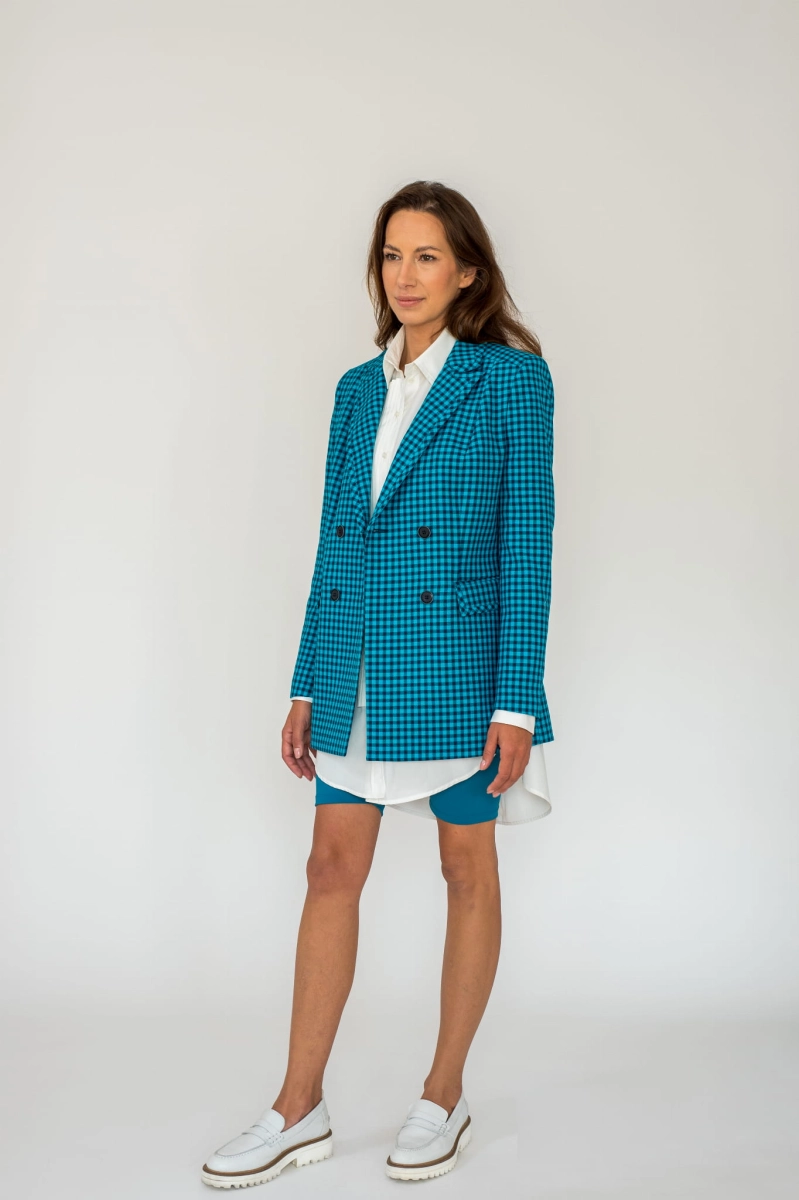 ANGELINA TURQUOISE wełniana marynarka w kratę
