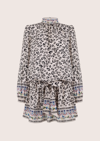 CARRIE beige jedwabna sukienka w zwierzęcy print