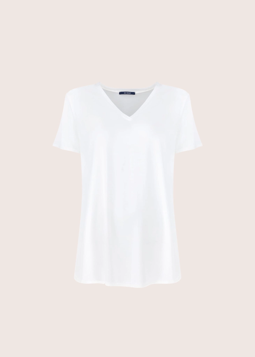 BASIC  SHORT biały T-shirt z dekoltem w serek