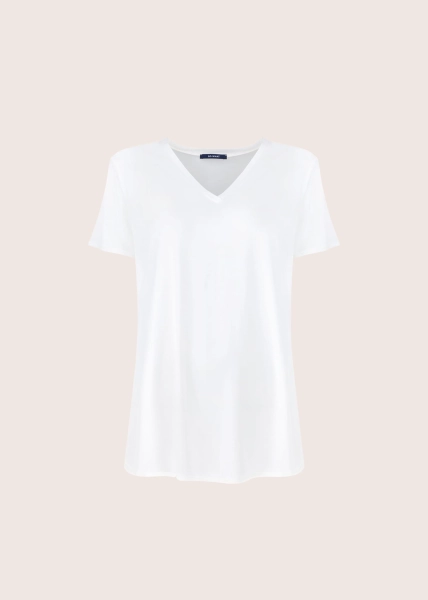 BASIC  SHORT biały T-shirt z dekoltem w serek