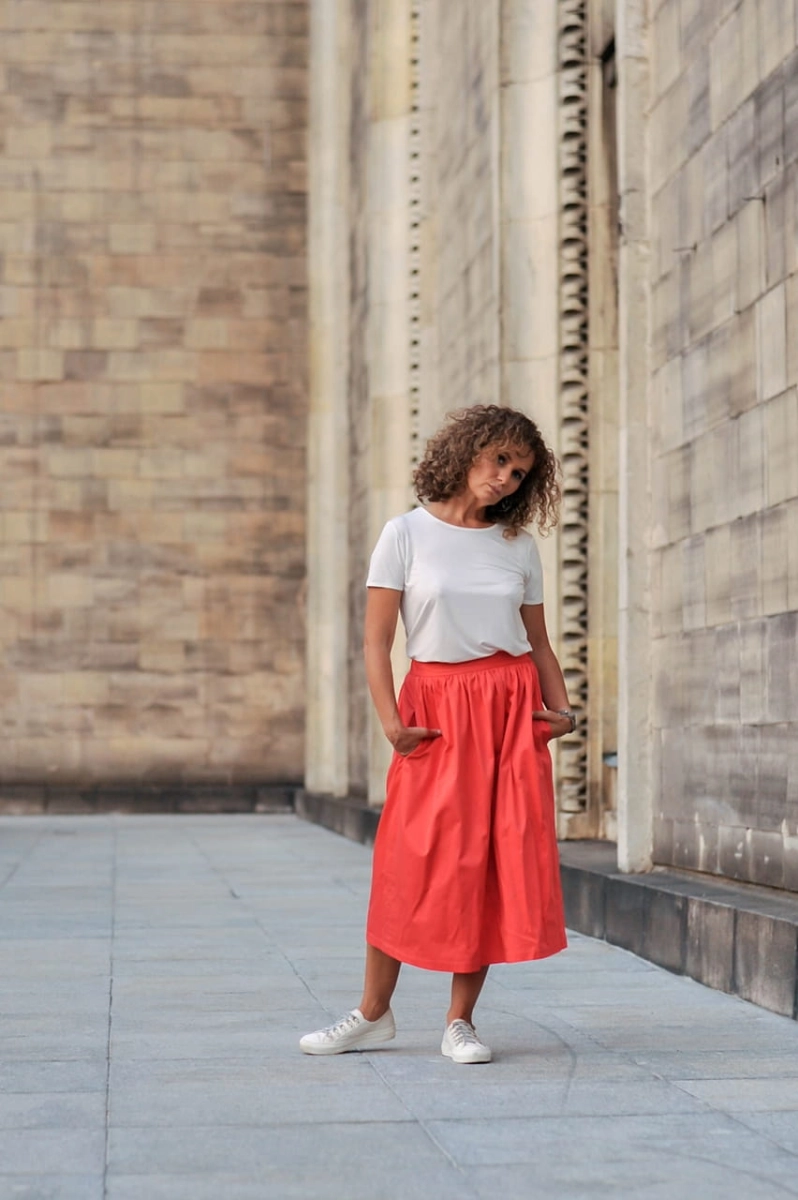 CHARLOTTE coral 7/8 cotton skirt
