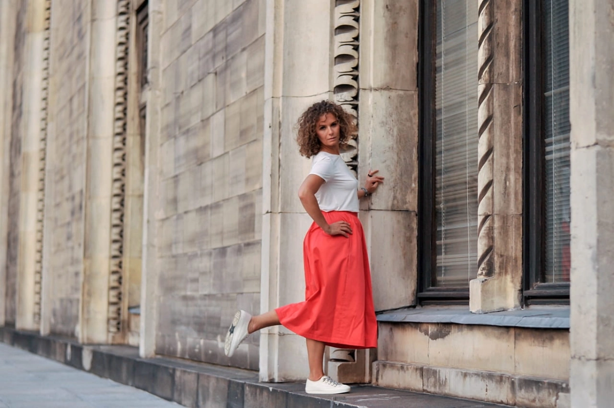 CHARLOTTE coral 7/8 cotton skirt