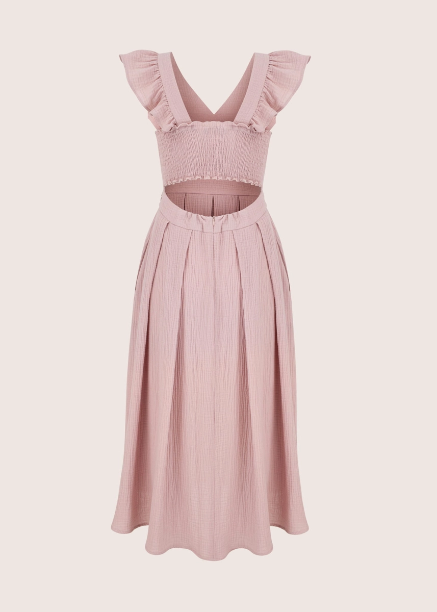 ROOFTOP DUSTY PINK MUSLIN sukienka midi z dekoltem na plecach