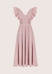 ROOFTOP DUSTY PINK MUSLIN sukienka midi z dekoltem na plecach