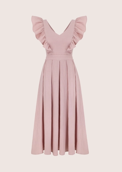 ROOFTOP DUSTY PINK MUSLIN sukienka midi z dekoltem na plecach