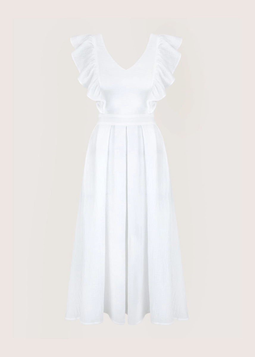 ROOFTOP WHITE MUSLIN sukienka midi z dekoltem na plecach