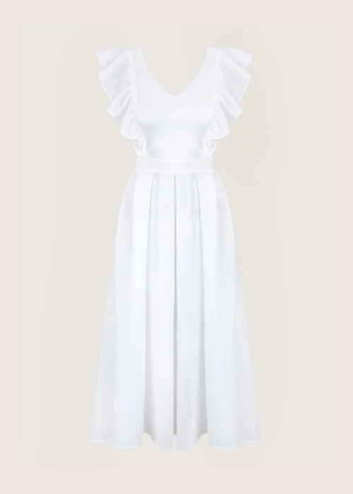 ROOFTOP WHITE MUSLIN sukienka midi z dekoltem na plecach